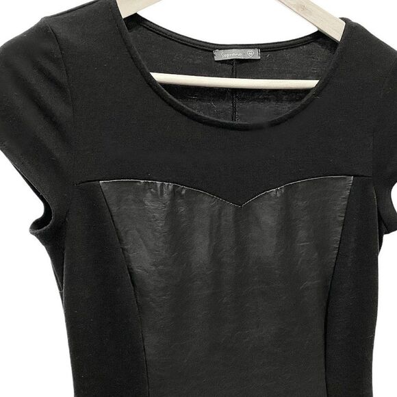 Soprano Black Faux Leather Short Sleeve Dress - Picture 2 of 3